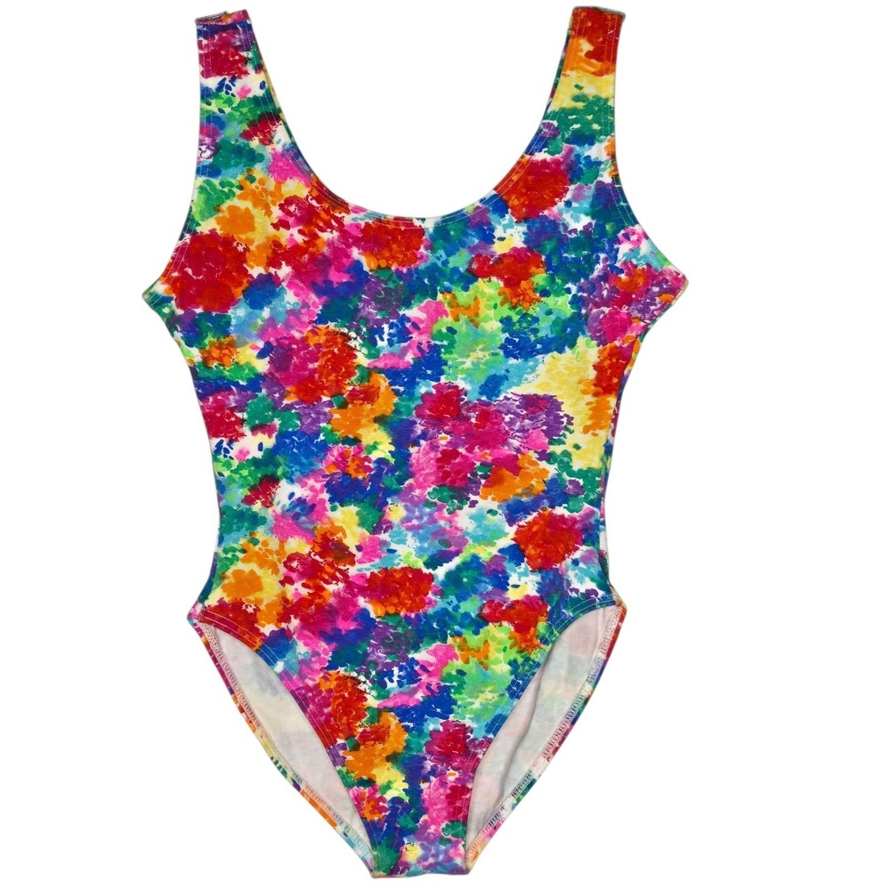 Vintage Body Wrappers Leotard L Large Floral Abstract Colorful Dance Gymnastics